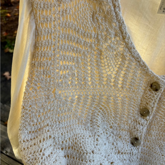 VINTAGE CREAM BOHO CROCHET KNIT ROMANTIC BLOUSE - SIZE 1X - Picture 13 of 16